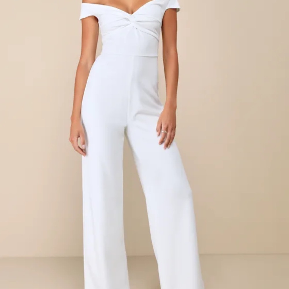 Lulus Off-Shoulder White Jumpsuit - size XL